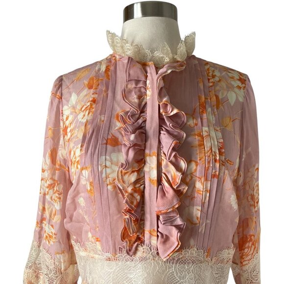 Alexis Beaumont Pink Floral Lace Ruffle Mini Dress - Picture 4 of 7